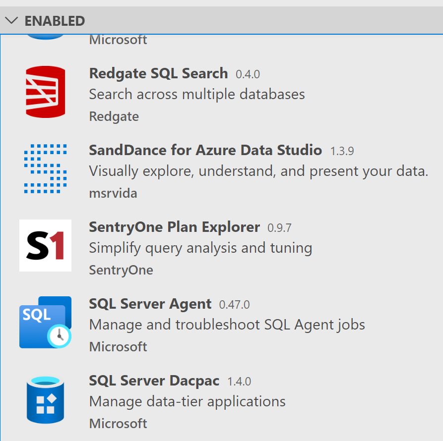 Azure Data Studio extensions