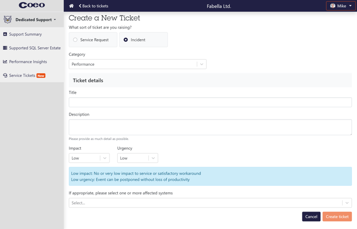 Service ticket example