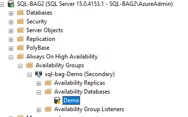 Database not joined to secondary Basic Availability Group.
